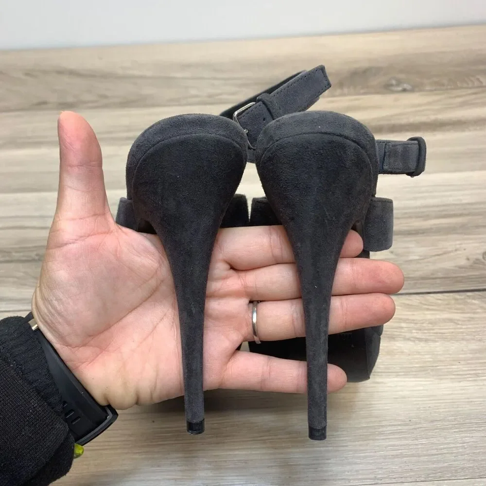 Miu‎ Miu Womens Gray Leather Suede Peep Toe Stilletto High Heels Shoes Size 38